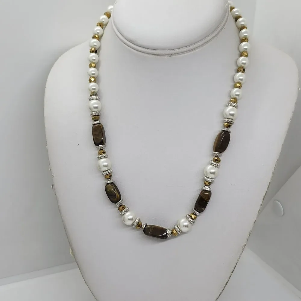 Vintage Tiger Eye Faux Pearl Necklace‎